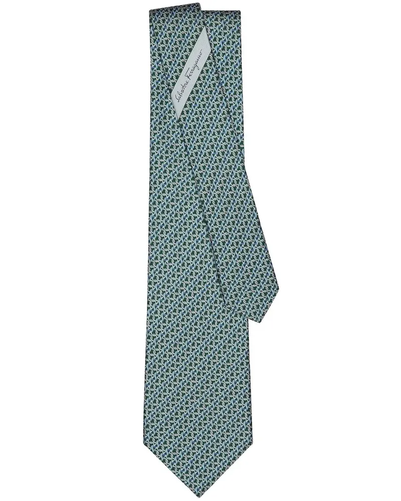 Ferragamo Seidenkrawatte mit Gancini-Print - Grün Grün