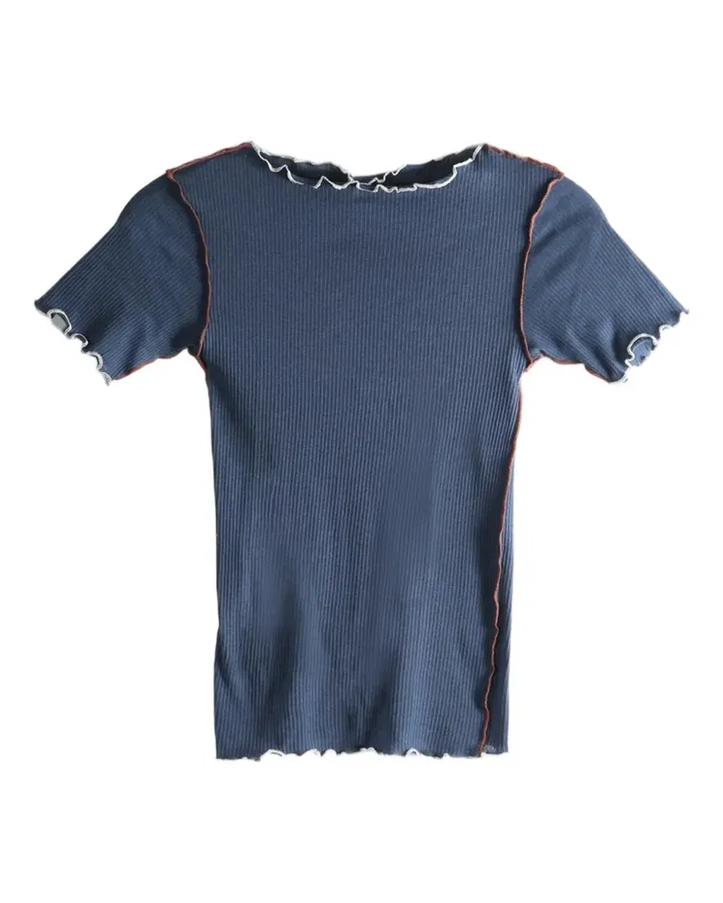 Baserange T-Shirt mit gekräuselten Abschlüssen - Blau Blau