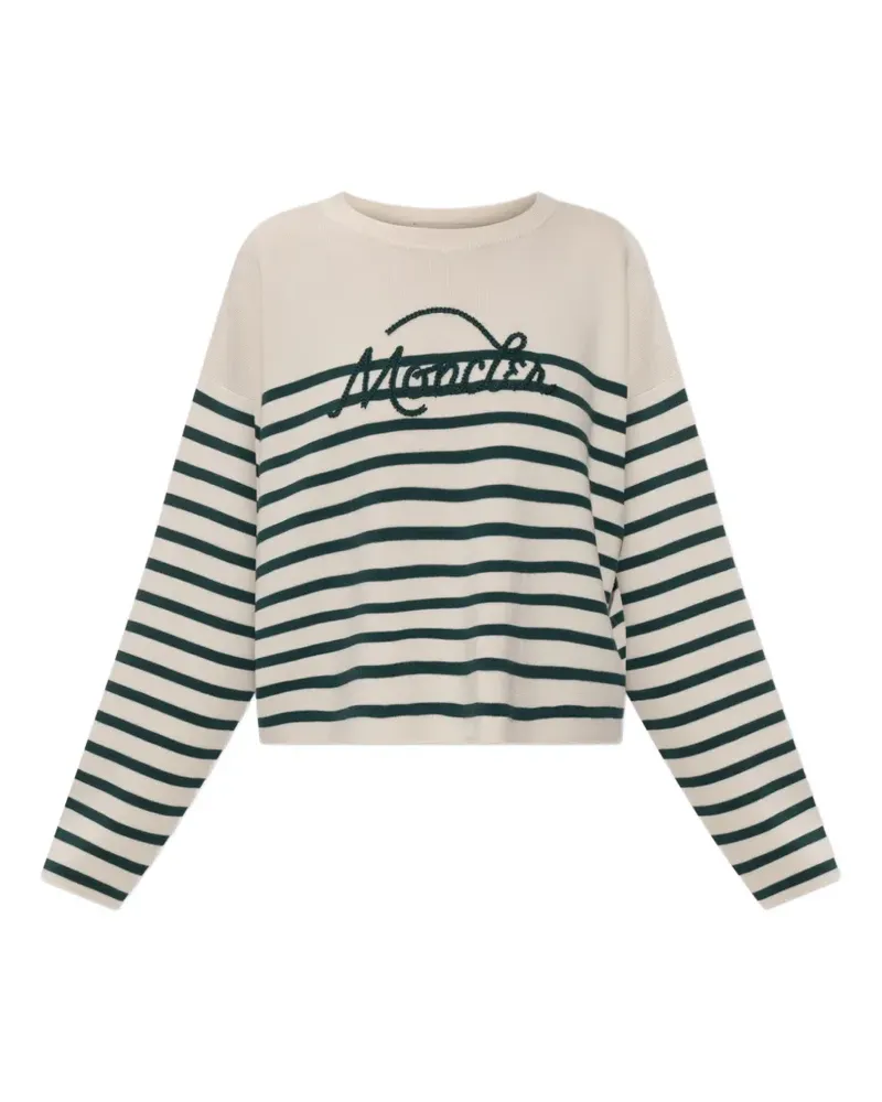 Moncler logo-embroidered striped sweater - Nude Nude