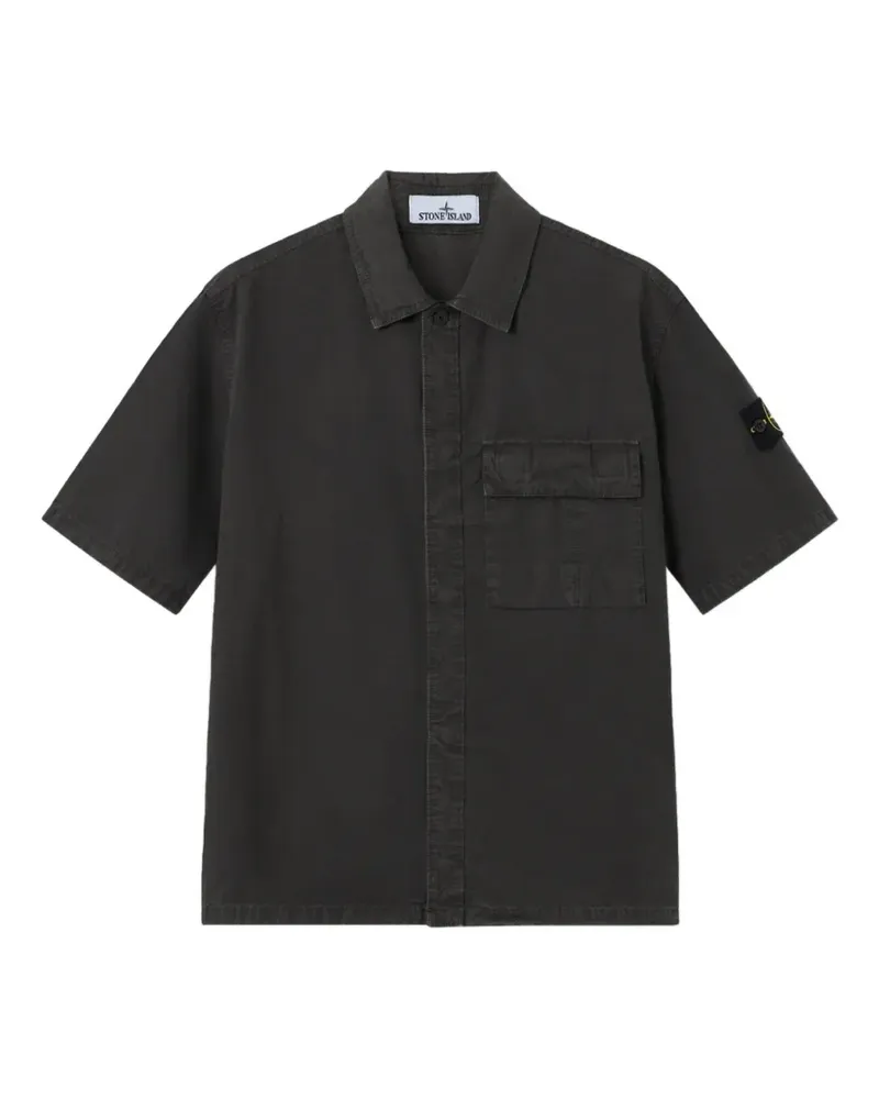 Stone Island 1200031 Hemdjacke aus gebürstetem Bio-Baumwollcanvas mit gealtertem Effekt - Grau Grau