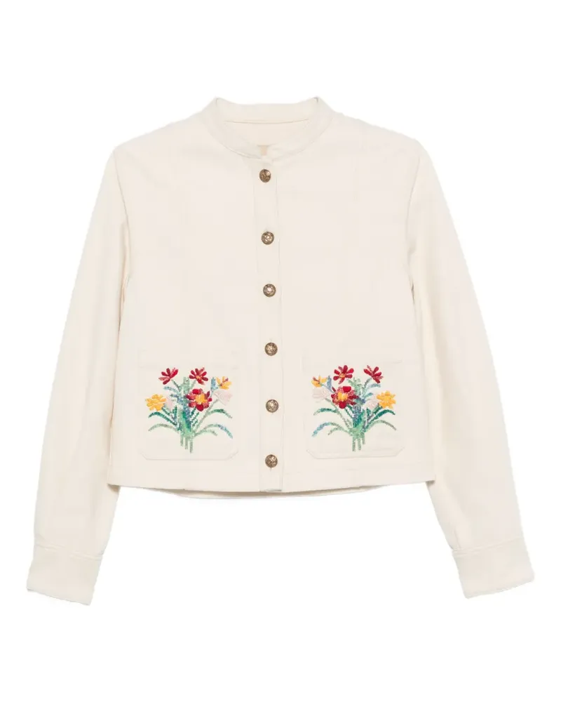 Valentino Garavani Jeansjacke mit Blumenstickerei - Nude Nude