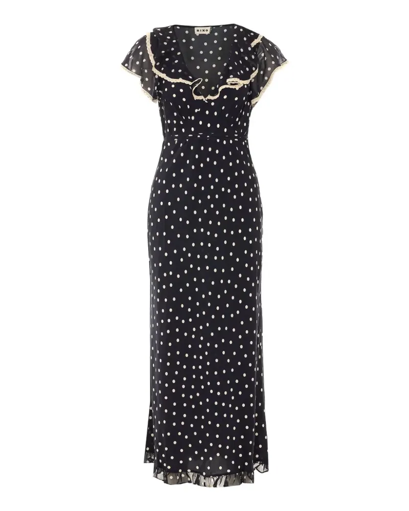 RIXO Bethea Maxikleid mit Polka Dots - Blau Blau