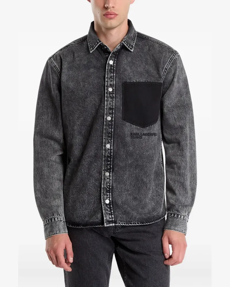 Karl Lagerfeld Acid-Wash-Hemd mit aufgesetzten Taschen - Schwarz Schwarz