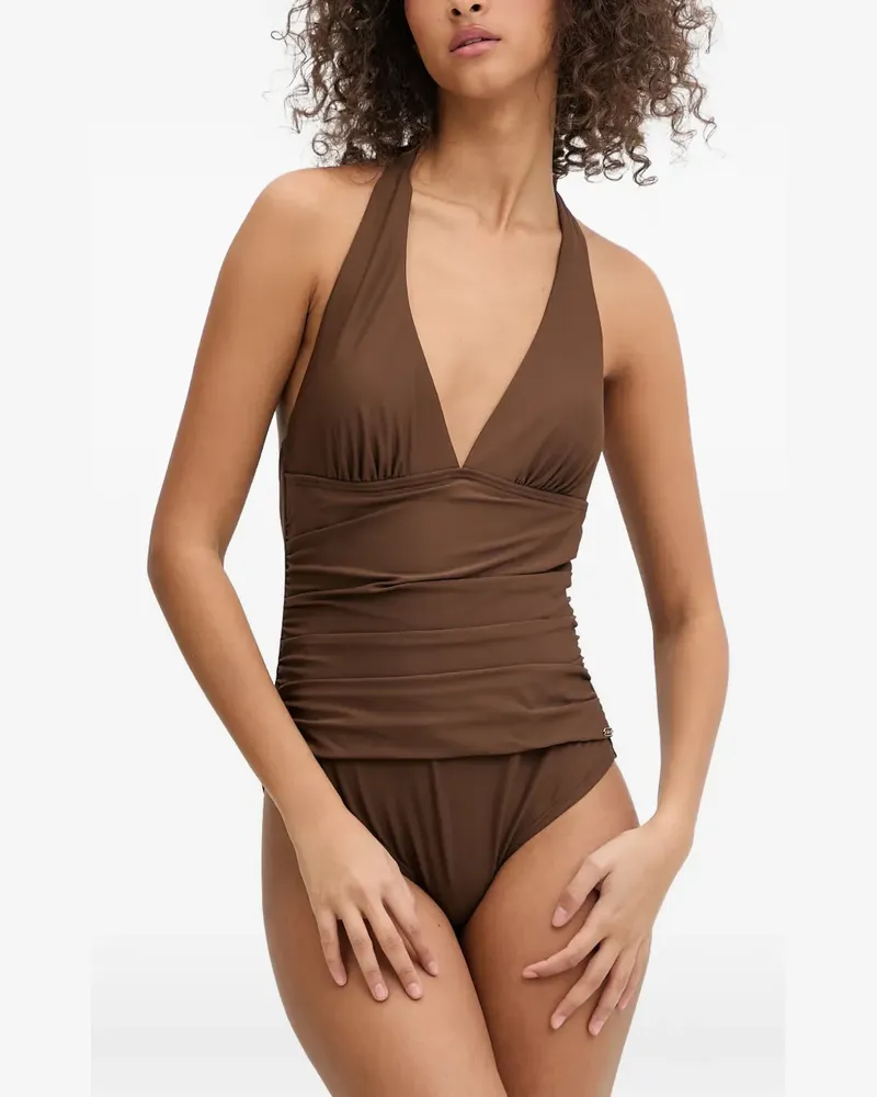DKNY ruched halterneck swimsuit - Braun Braun