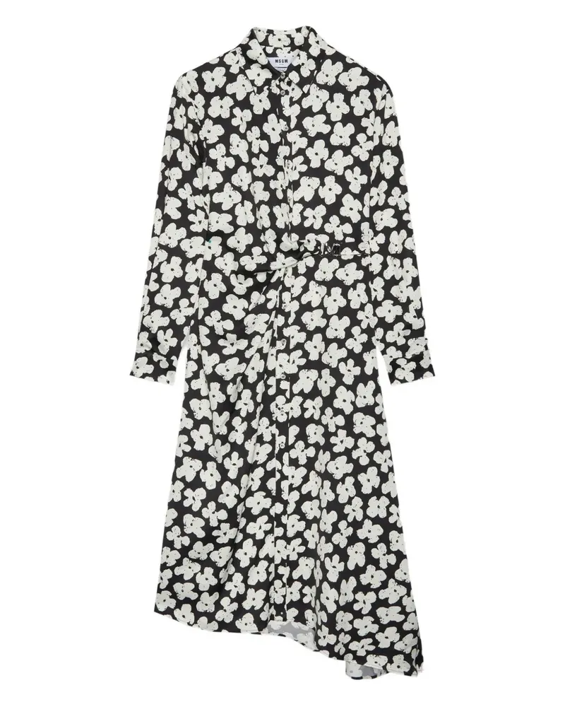 MSGM Midikleid mit Blumen-Print - Schwarz Schwarz