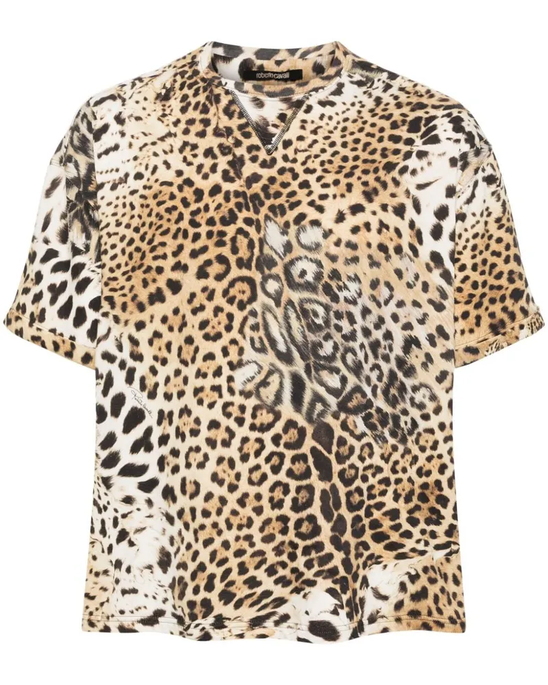 Roberto Cavalli T-Shirt mit Jaguar-Print Nude