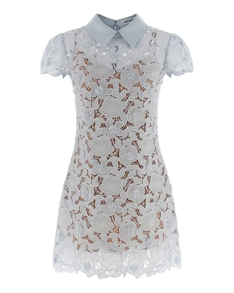 Self-Portrait Blume-Minikleid mit spitzem Kragen - Blau Blau