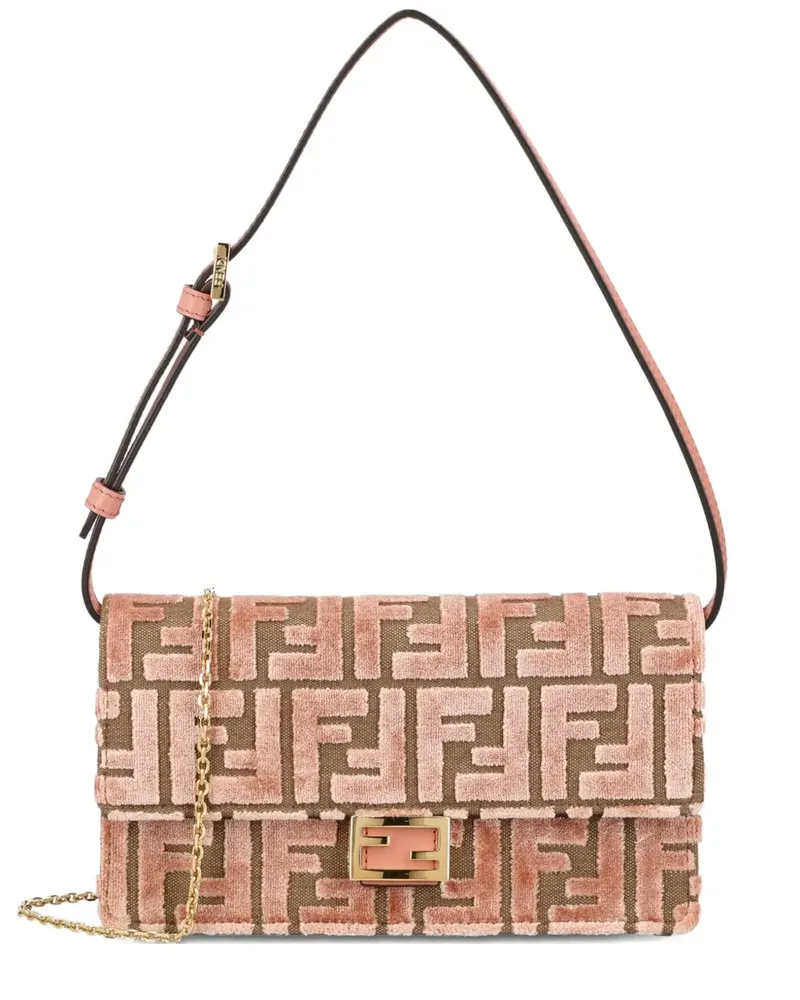 Fendi Mittelgroße Baguette Schultertasche aus Jacquard-Samt - Rosa Rosa