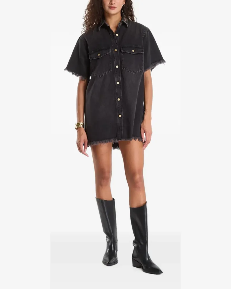 AllSaints embellished-collar frayed-edge shirt mini dress - Schwarz Schwarz