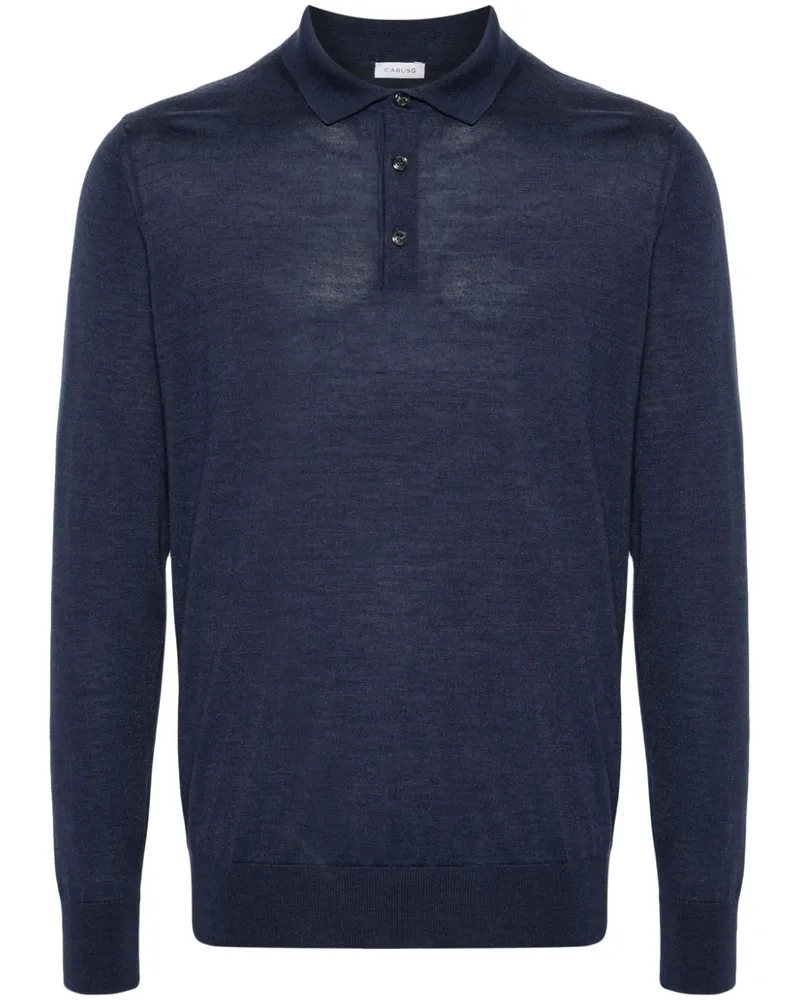 Caruso Fein gestricktes Poloshirt - Blau Blau