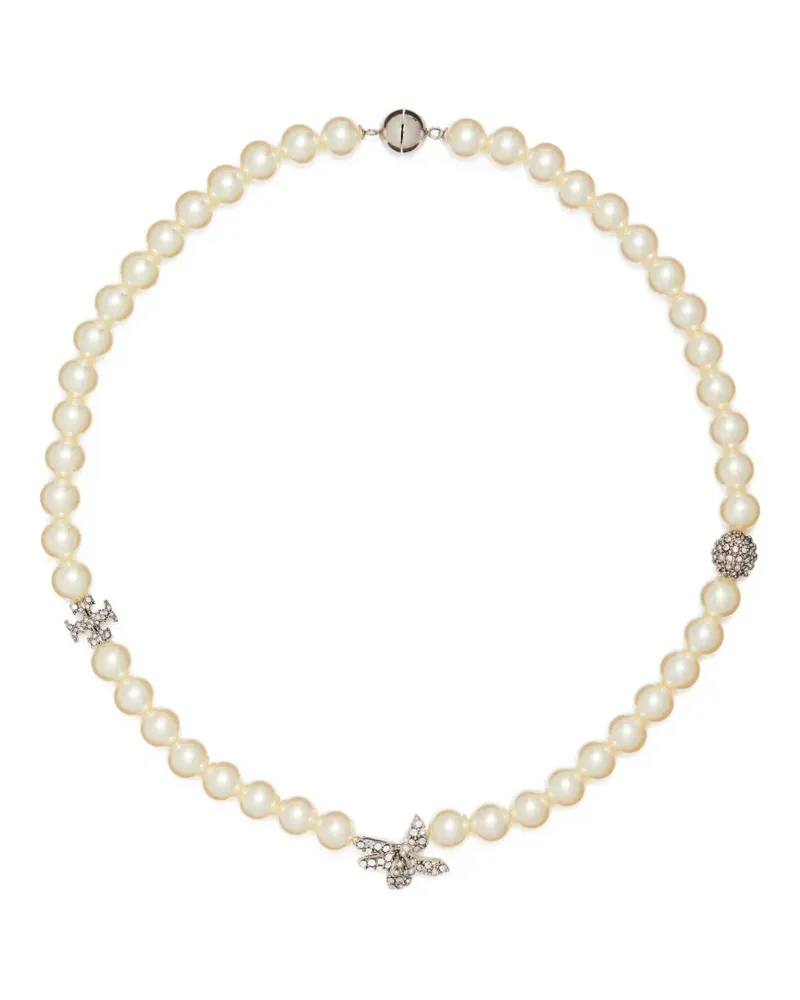 Tory Burch Moondance pave flower pearl necklace - Silber Silber