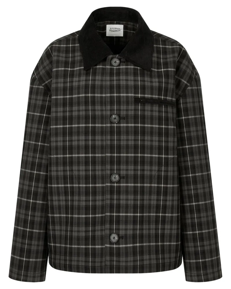 STUDIO TOMBOY Cordkragen-Jacke mit Schottenkaro - Schwarz Schwarz