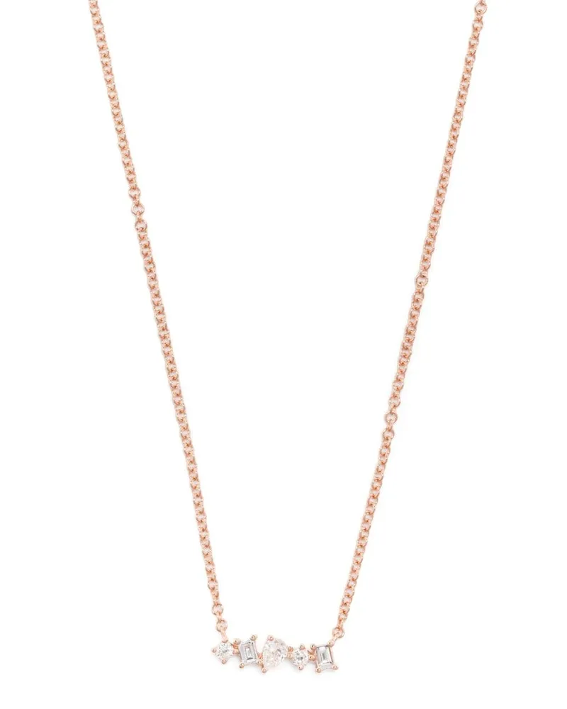 EF Collection 14kt Mini Bar Rotgoldhalskette mit Diamanten - Rosa Rosa