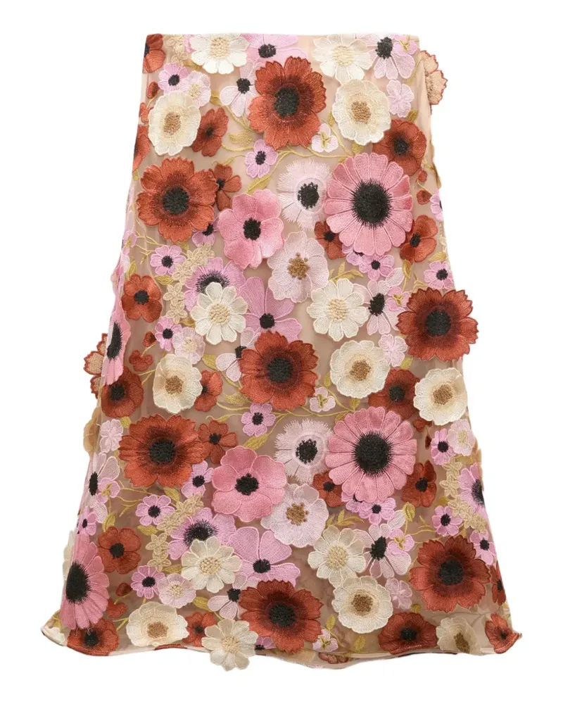 Dorothee Schumacher Blooming Meadow 3D floral-embroidered A-line midi skirt - Nude Nude