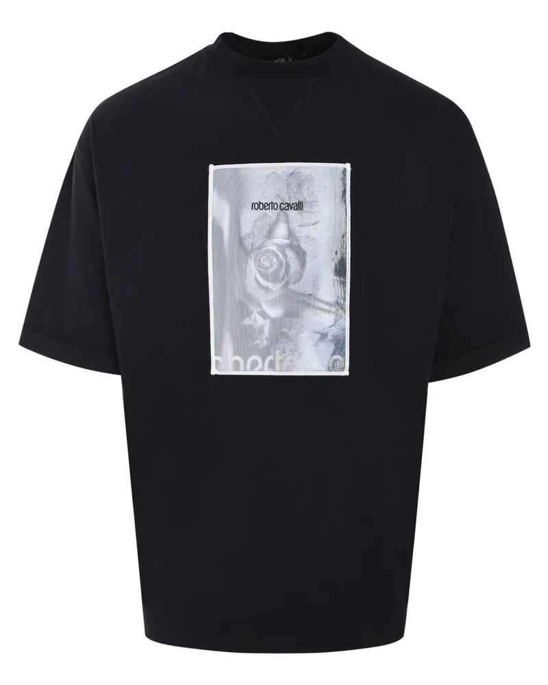 Roberto Cavalli Roses Tulle T-Shirt - Schwarz Schwarz