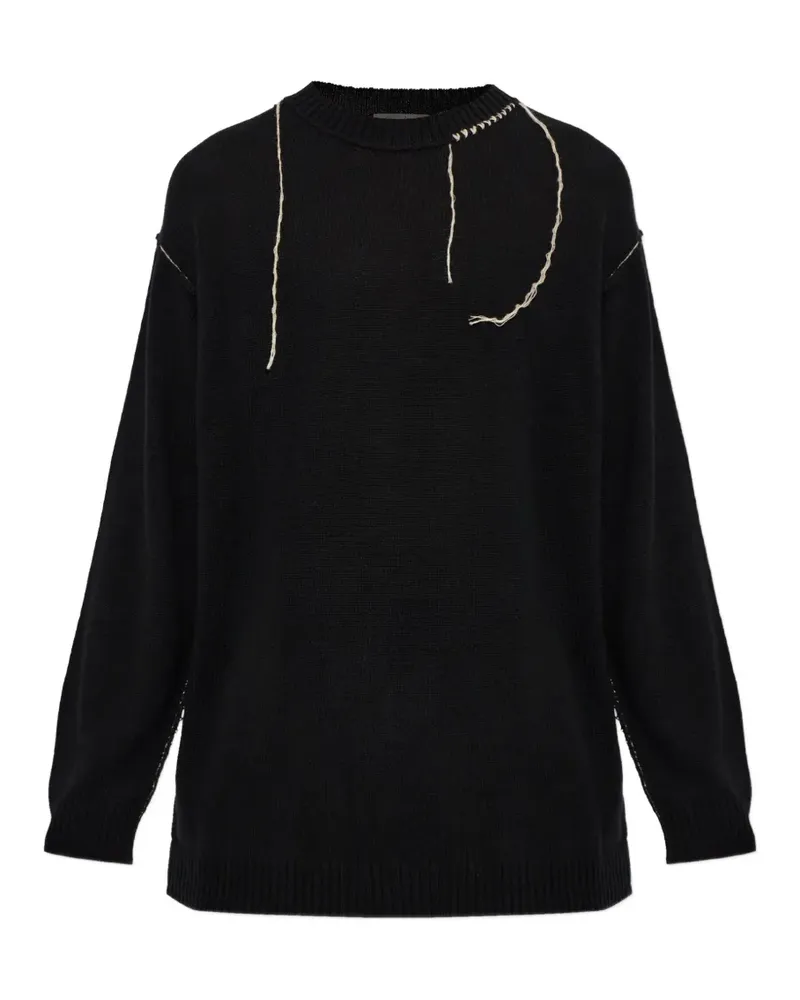 Yohji Yamamoto Bestickter Pullover mit rundem Ausschnitt - Schwarz Schwarz