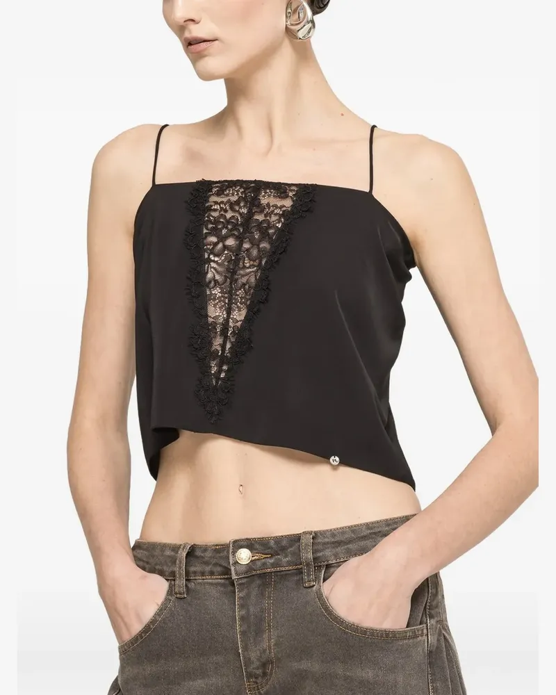 NISSA lace-insert crop top - Schwarz Schwarz