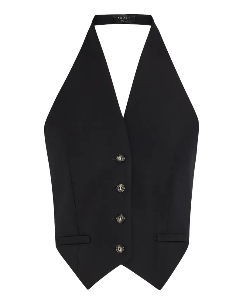A.W.A.K.E. halterneck button-up waistcoat - Schwarz Schwarz