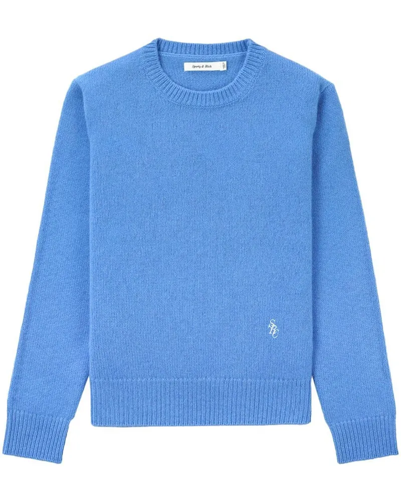 SPORTY & RICH Fein gestrickter Pullover Blau