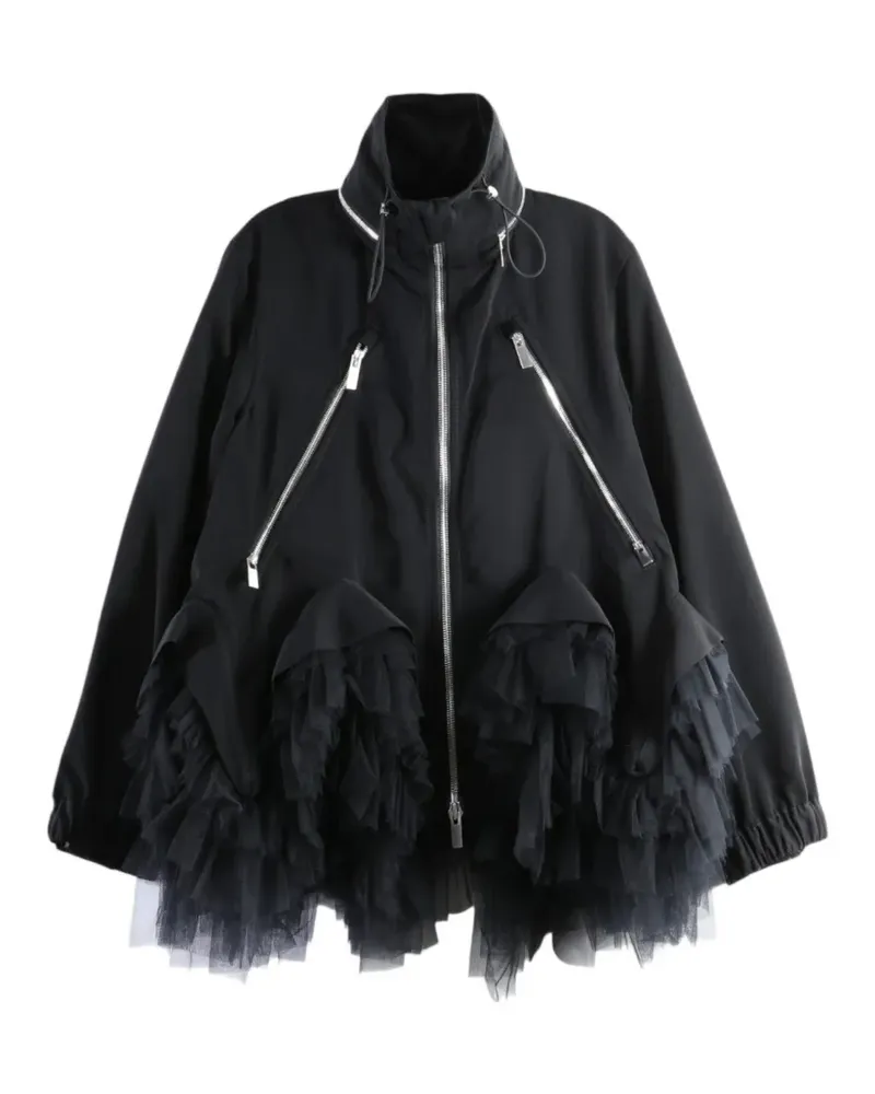 Noir Kei Ninomiya ruffled tulle-trim jacket - Schwarz Schwarz
