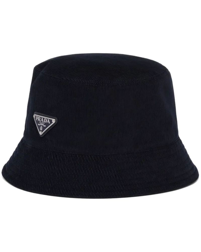 Prada Fischerhut aus Cord mit Triangel-Logo - Blau Blau