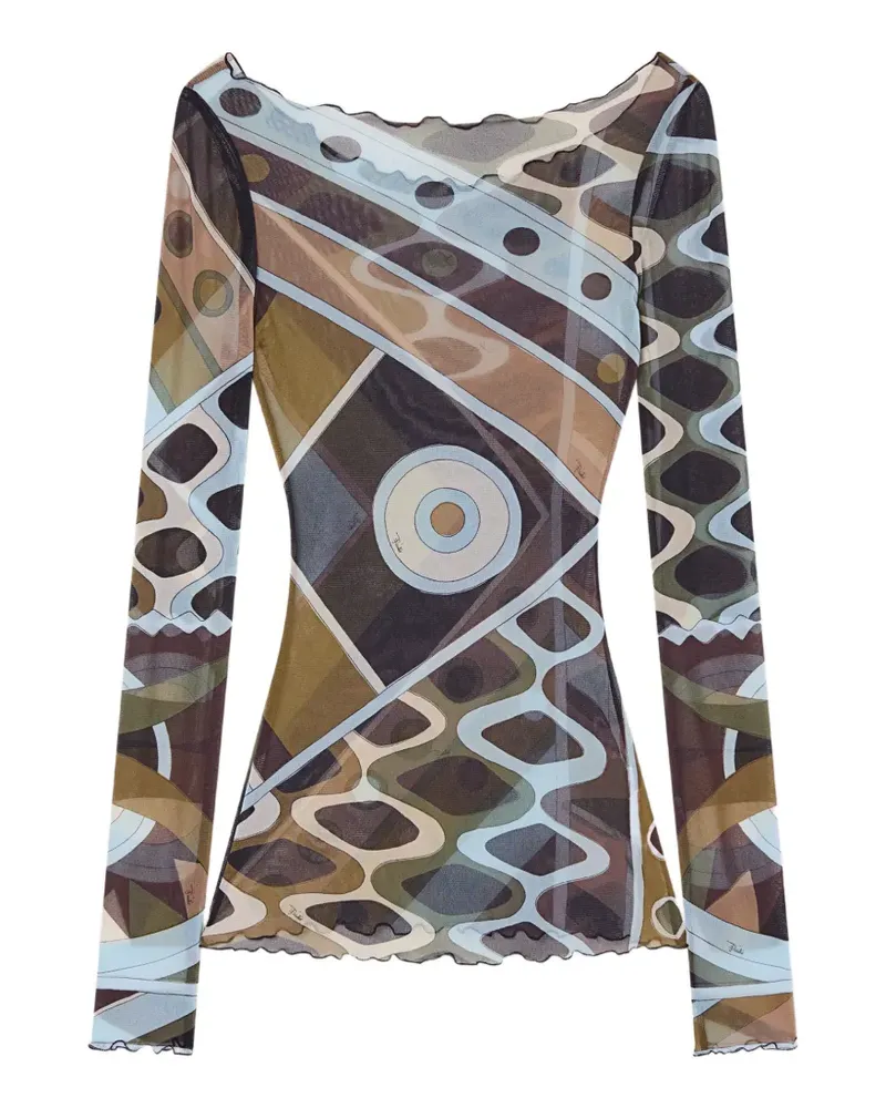 Emilio Pucci Vivara-print tulle top - Braun Braun