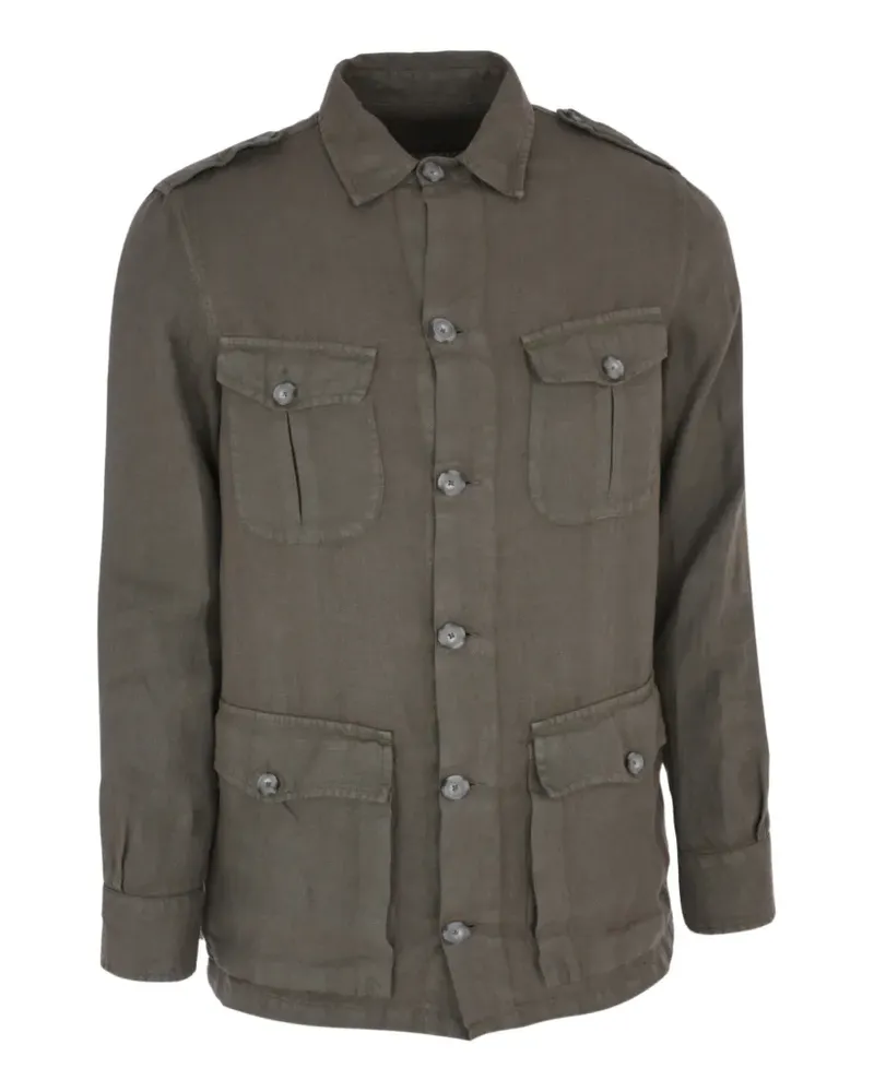 120% Lino Hemdjacke mit geknöpften Taschen - Grün Grün
