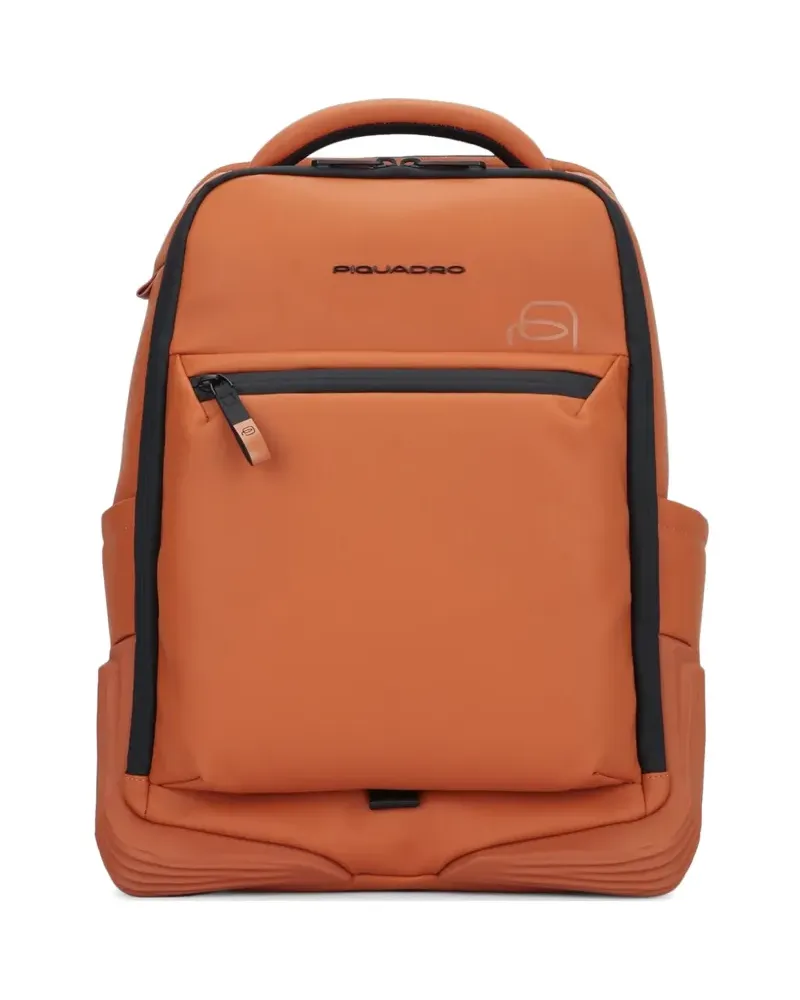 Piquadro logo-print zip-pocket backpack - Orange Orange