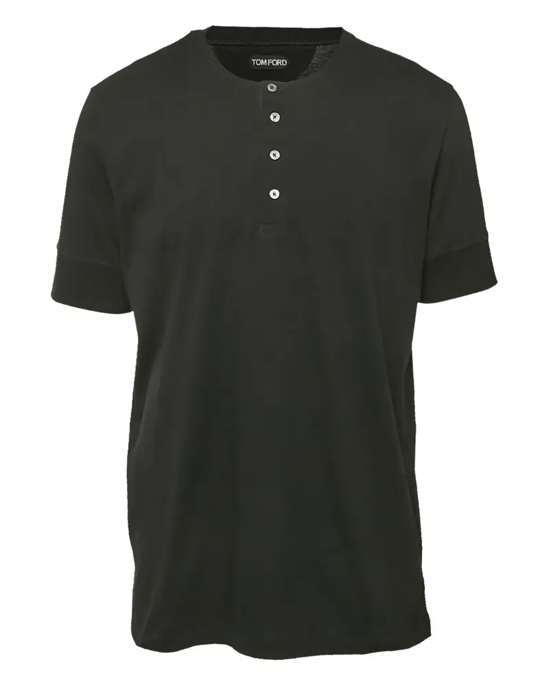 Tom Ford T-Shirt mit Henley-Kragen - Schwarz Schwarz