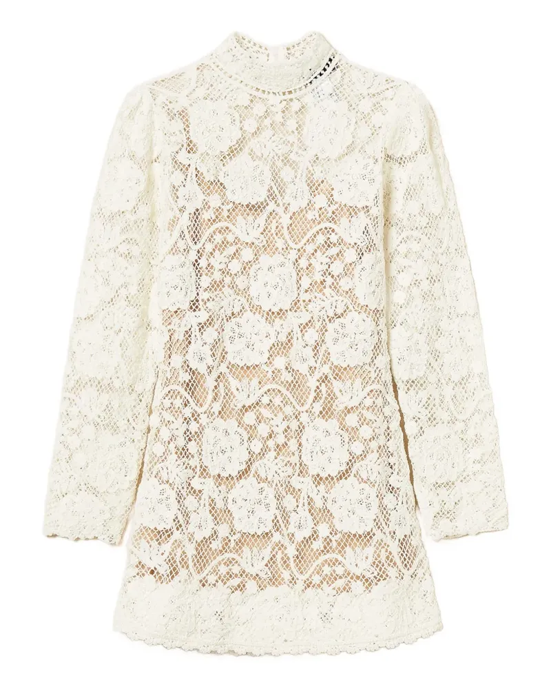 Twin-Set Minikleid mit gehäkelten Blumen - Weiß Weiß