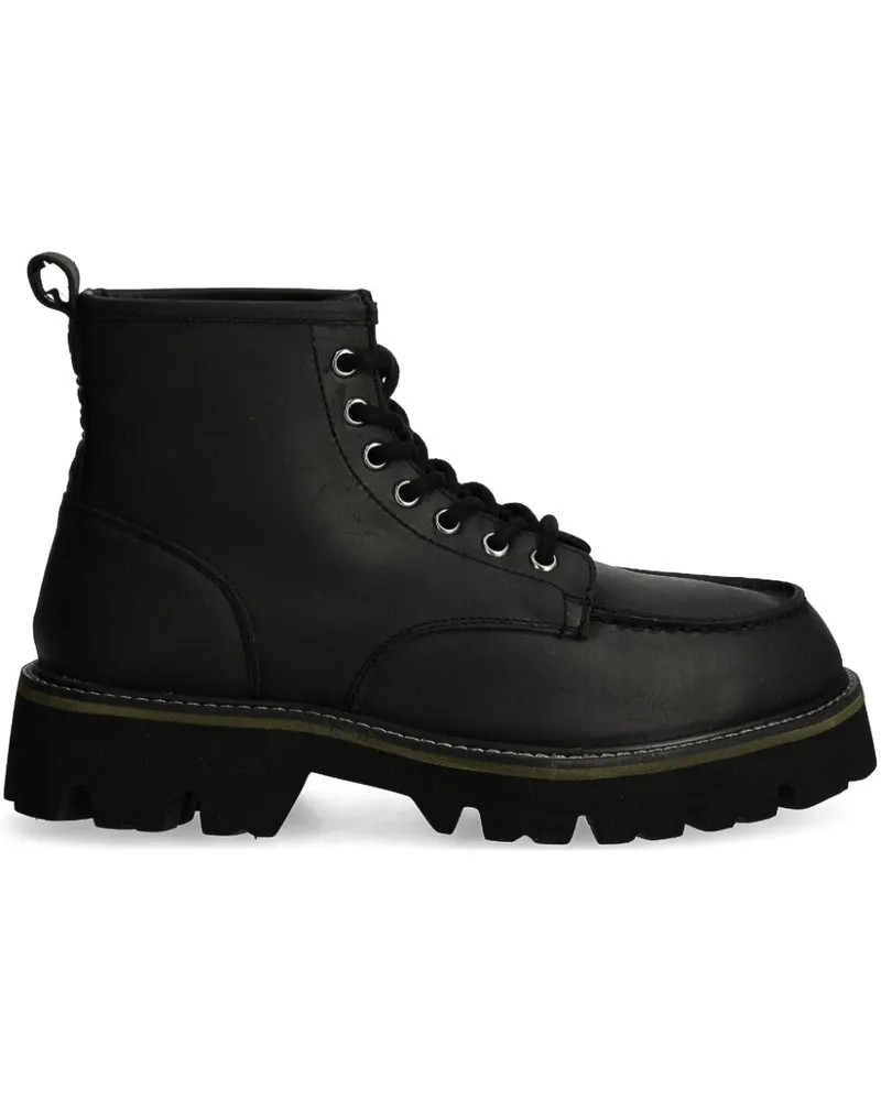 Blauer Knöchelhohe Lederstiefel - Schwarz Schwarz