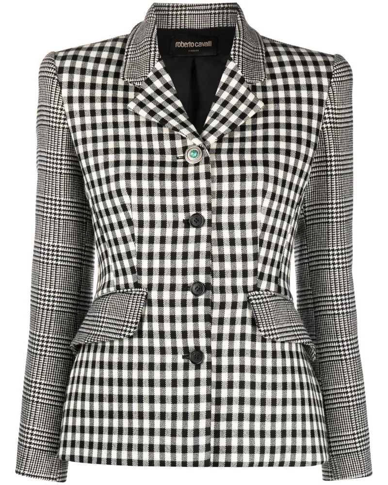 Roberto Cavalli Blazer mit Check Schwarz