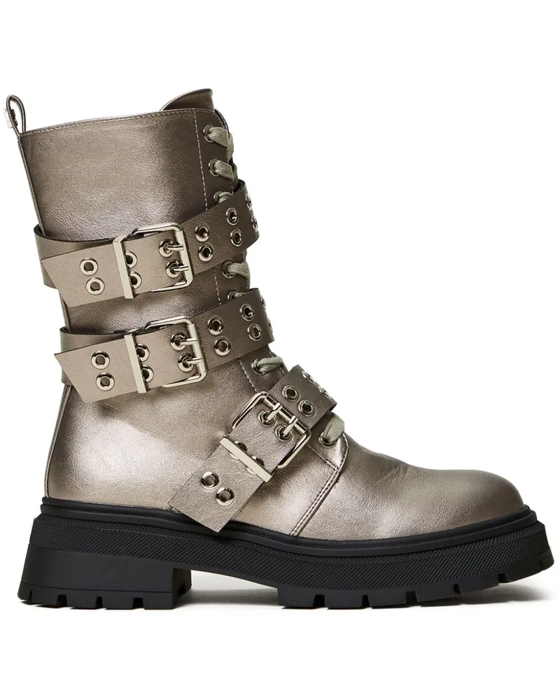 Twin-Set Stiefel mit laminiertem Riemen 50mm - Silber Silber