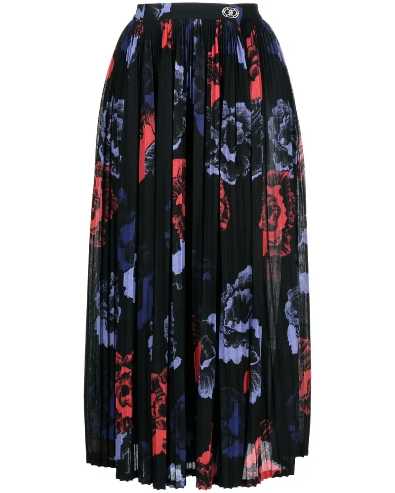 Ferragamo Plissierter Midirock mit Blumen-Print - Schwarz Schwarz