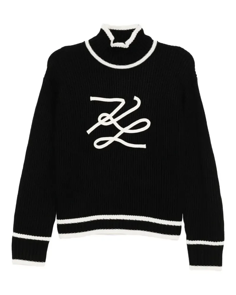 Karl Lagerfeld Pullover mit geflochtenem Autogramm - Schwarz Schwarz