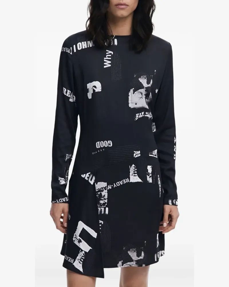 Desigual newspaper-print mini dress - Schwarz Schwarz