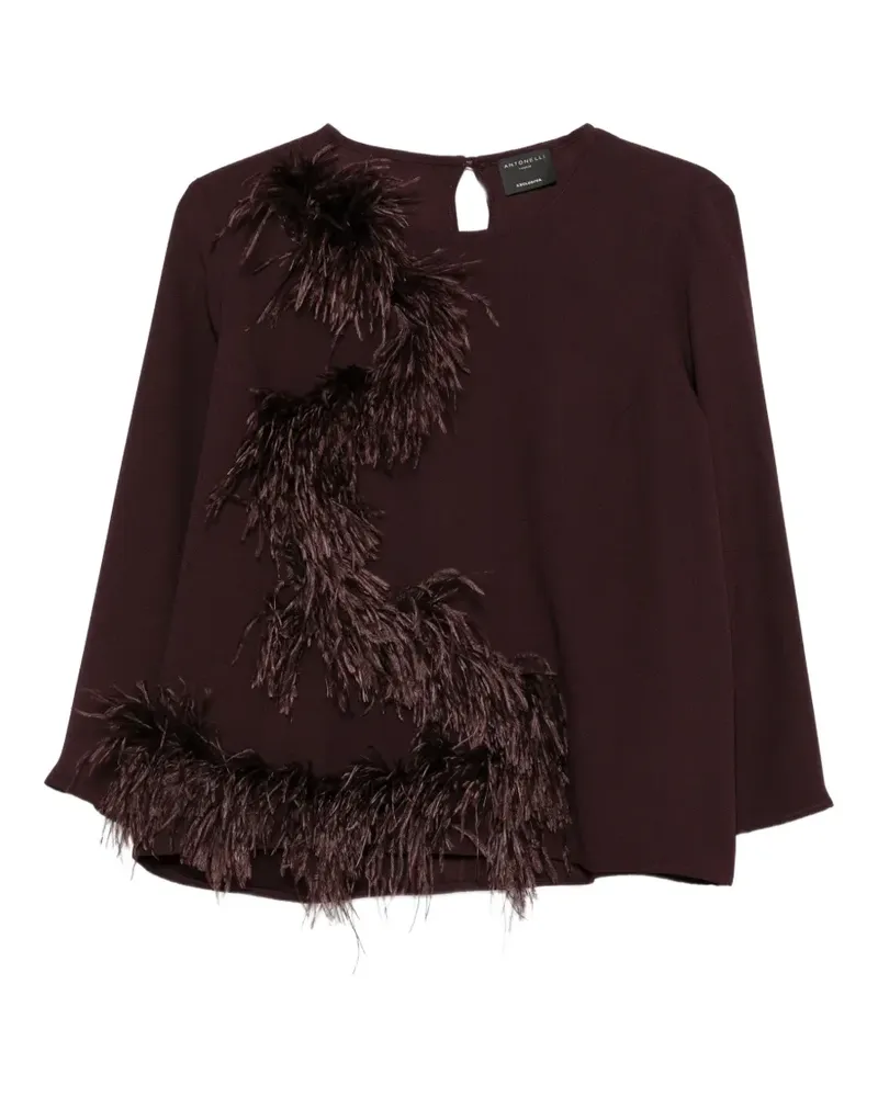 Antonelli Firenze Mango feather-trim three-quarter sleeve top - Violett Violett