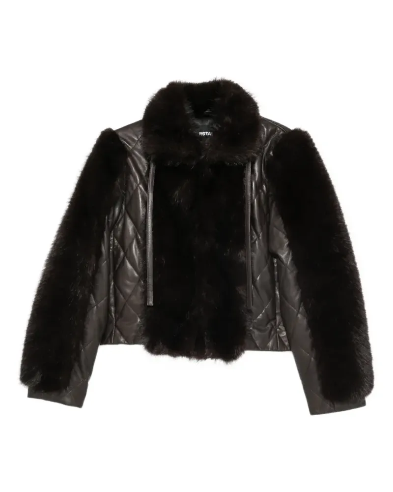 ROTATE Birger Christensen Gesteppte Lederjacke mit Faux Fur-Besatz - Braun Braun