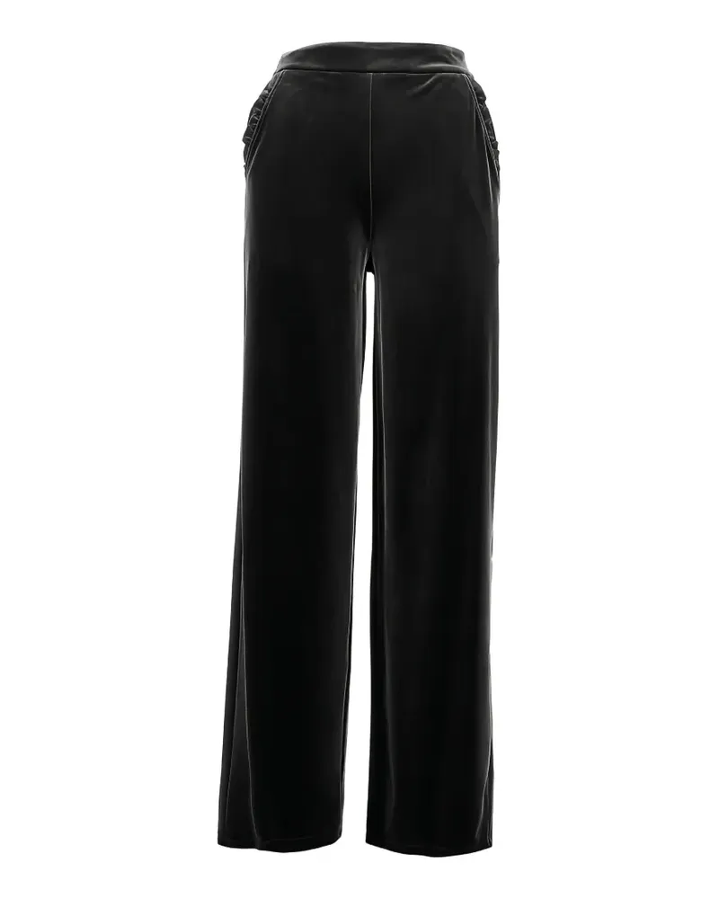 Emporio Armani ruffle-trim velvet trousers - Schwarz Schwarz