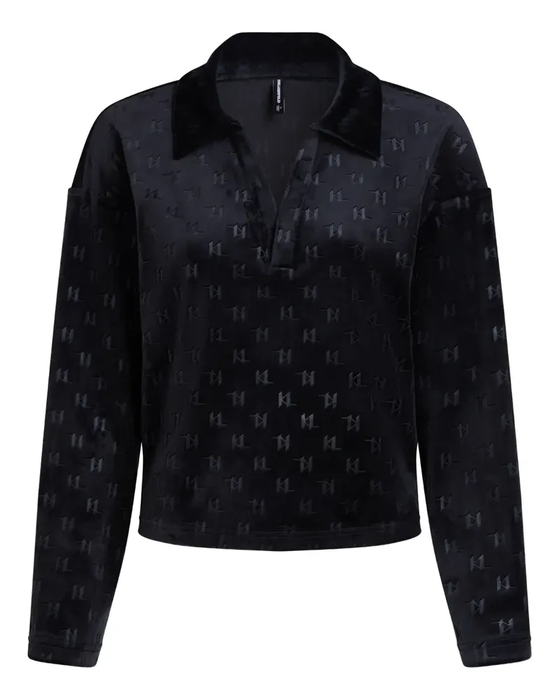Karl Lagerfeld Velours-Oberteil mit Monogramm - Schwarz Schwarz