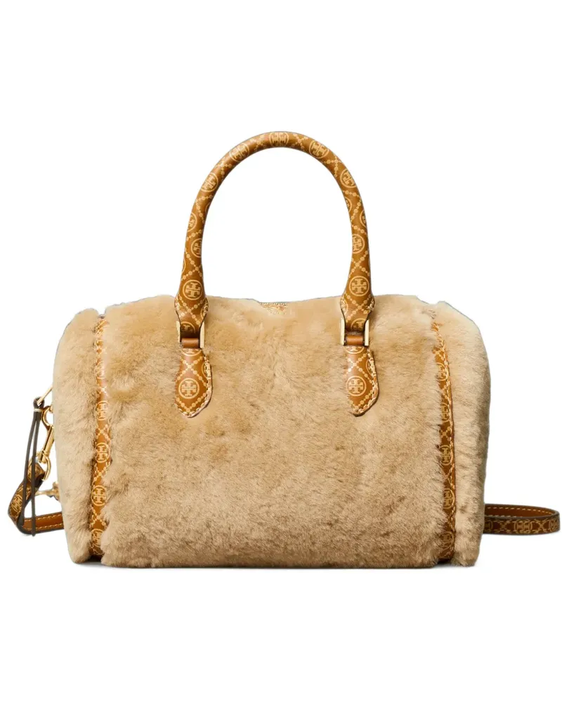 Tory Burch T Monogram shearling petite barrel bag - Nude Nude