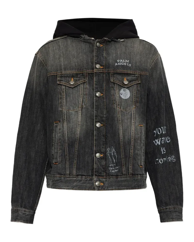 Palm Angels graphic-print hooded denim jacket - Schwarz Schwarz
