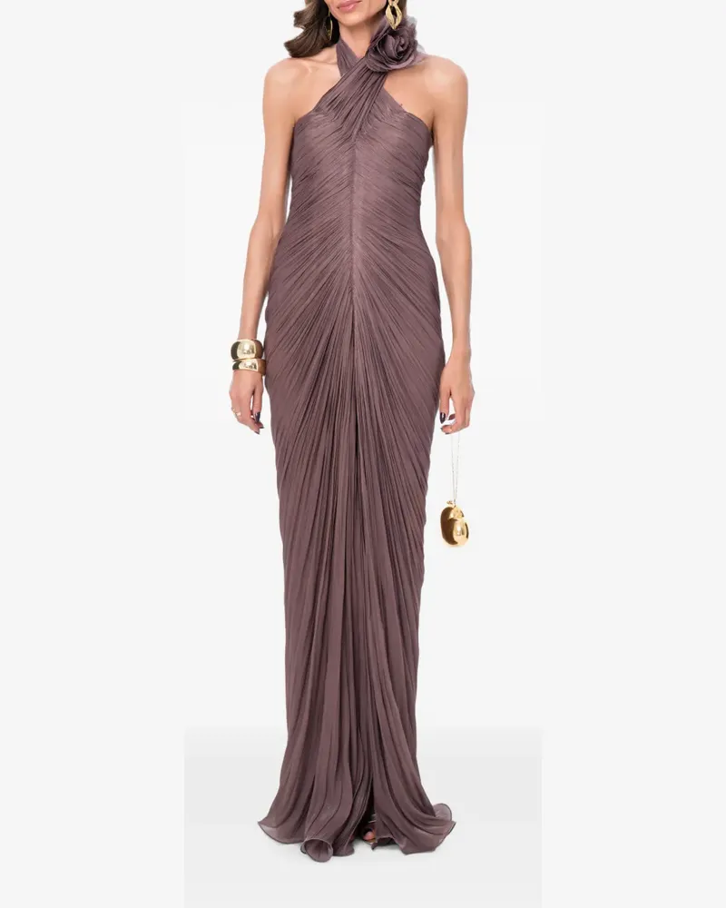 Ana Radu floral-detail pleated maxi gown - Braun Braun