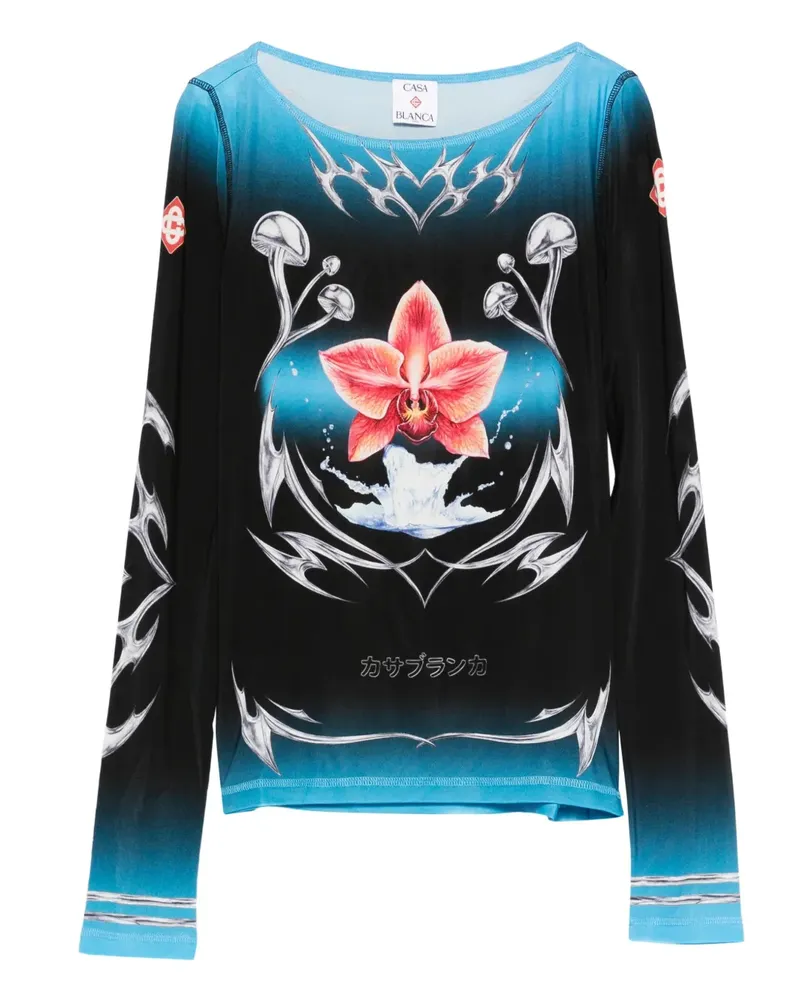Casablanca Paris Langarmshirt mit Orchideen-Print - Schwarz Schwarz