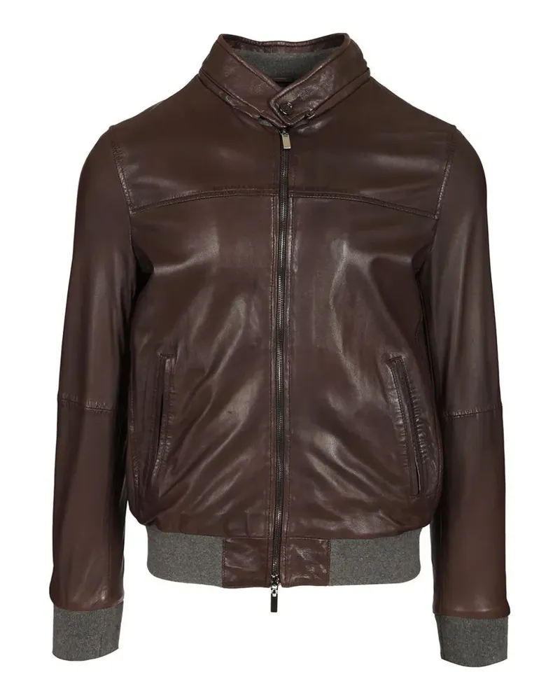 Al Duca D’Aosta 1902 ribbed-trim leather jacket - Braun Braun