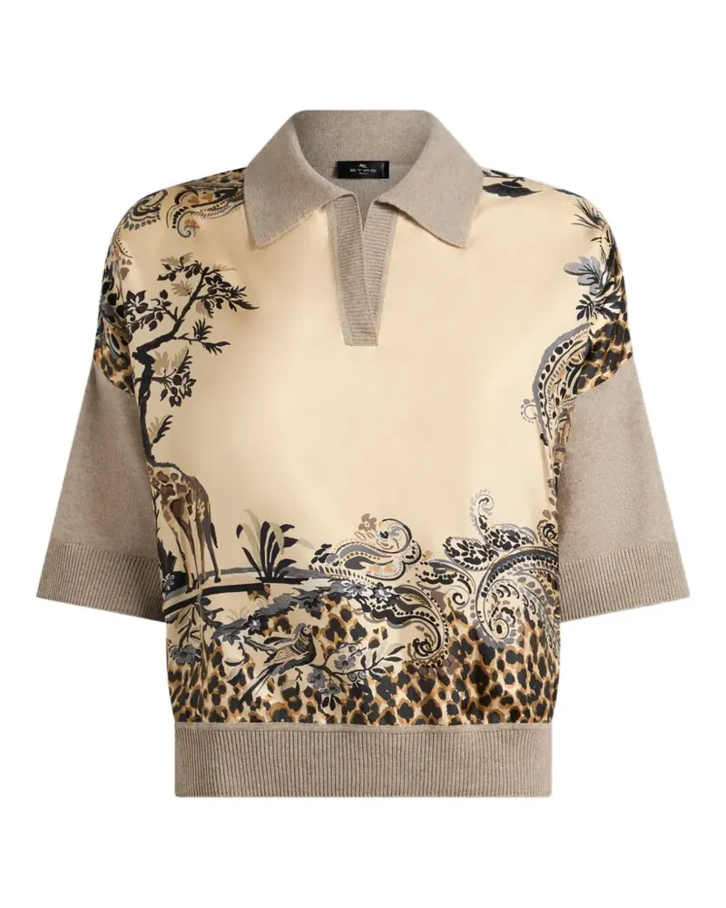 Etro wool-blend sweater with placed animal and paisley print - Nude Nude