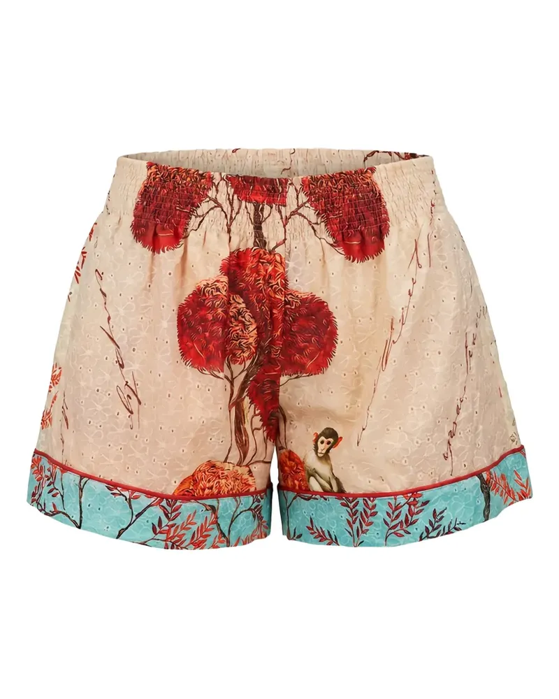 For Restless Sleepers broderie-anglaise graphic-print shorts - Nude Nude