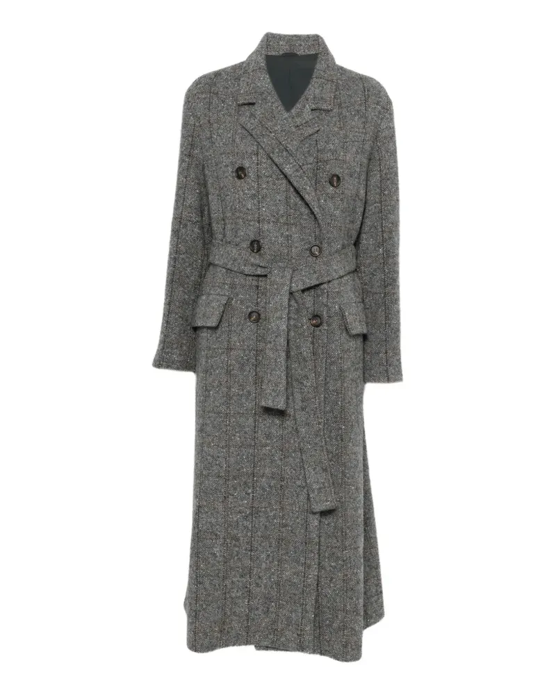 Brunello Cucinelli Doppelreihiger Mantel mit Karo - Grau Grau