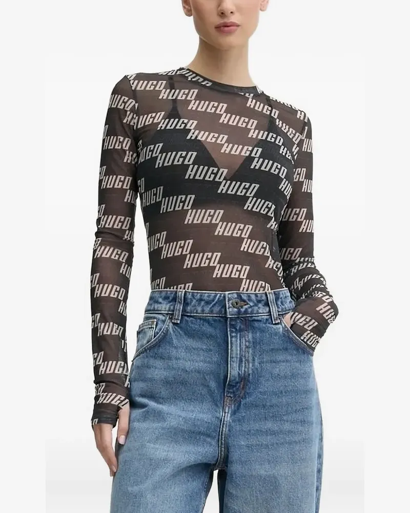 HUGO BOSS T-Shirt aus Mesh mit Logo-Print - Schwarz Schwarz