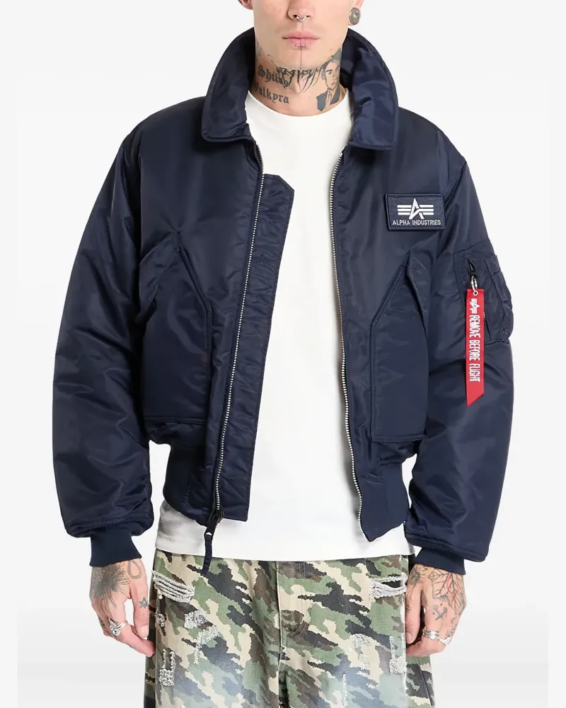 Alpha Industries CWU-45 Heritage zip leather bomber jacket - Blau Blau